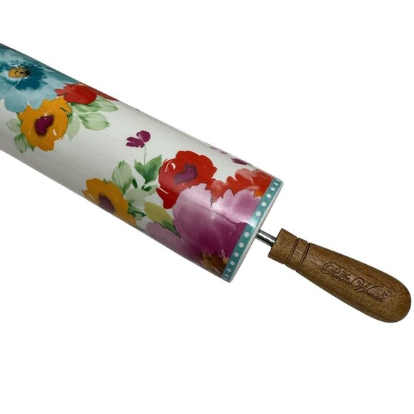The Pioneer Woman Rolling Pin Floral Ceramic Wood Handles Breezy Blossoms - Picture 9 of 11